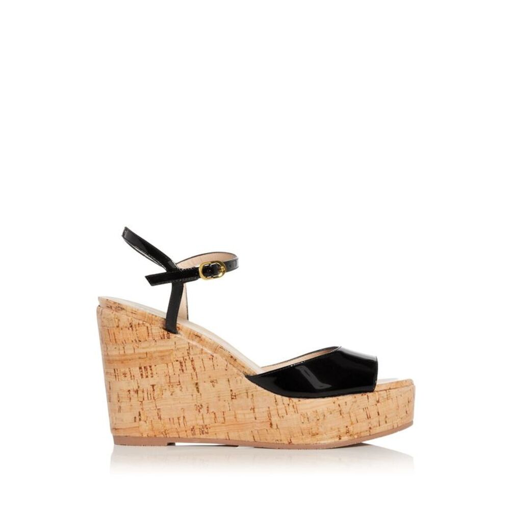 Stuart Weitzman Black Patent Cork Wedge Sandals 5